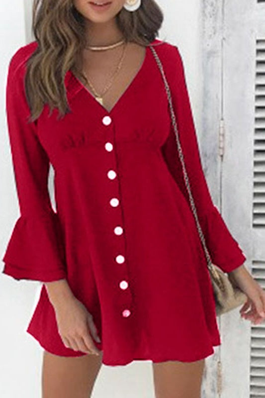 Damen Knielanges Kleid mit Rüschendetails und praktischen Knopfverschluss Drune