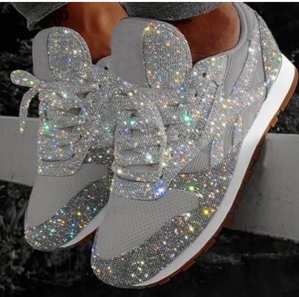 Damen nan glitzernde Sneaker mit kristallbesetzter Oberfläche, gepolstertem Komfortfußbett und rutschfester Gummisohle Drune