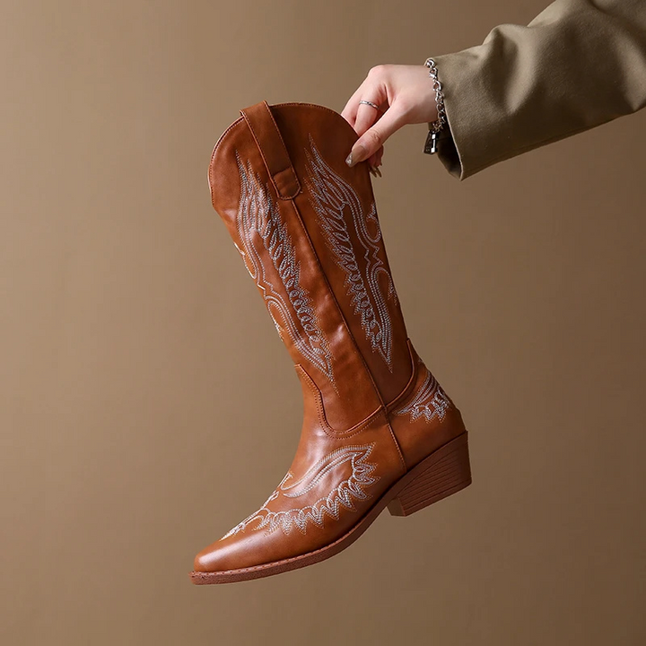 Drune | Westernstiefel mit Detaillierten Stickereien & Niedrigem Absatz Cowboystiefel Damen