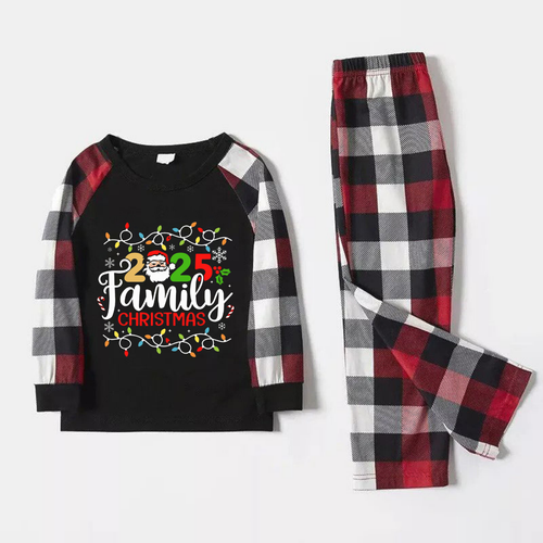 Drune | Rote und graue karierte Weihnachts-Pyjama-Set mit Weihnachtslichtern und 
