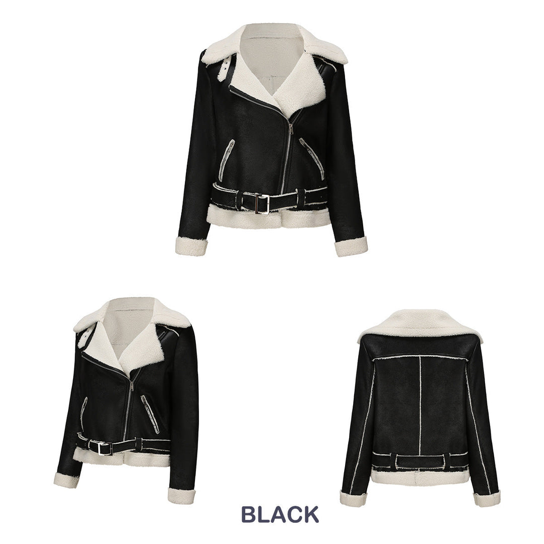 Drune | Winterjacke aus Kunstwildleder mit Fell und Gürtel