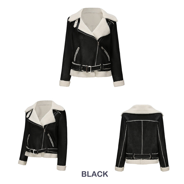 Drune | Winterjacke aus Kunstwildleder mit Fell und Gürtel