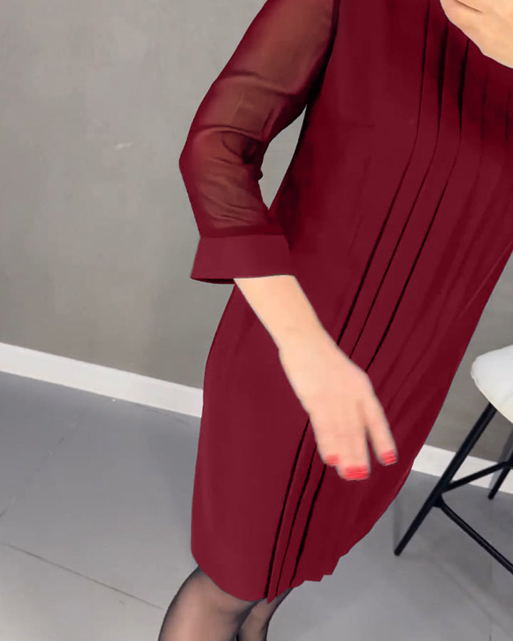 Drune | Einfarbiges Plissiertes Patchwork Mesh Kleid