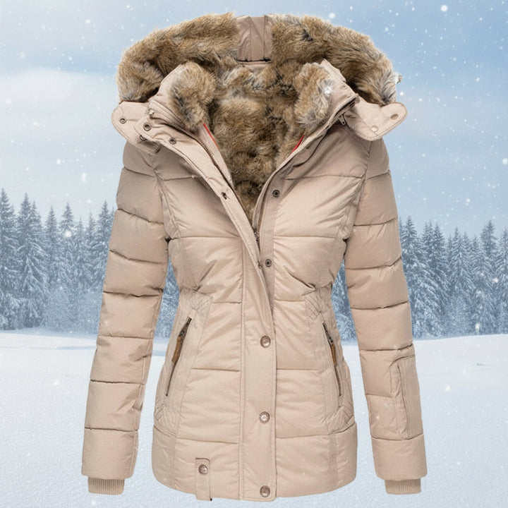 Drune | Damen Winter Parka mit Kunstpelzkapuze - Warmer isolierter Puffer-Mantel in Marineblau | Steppjacke mit samtigem Futter