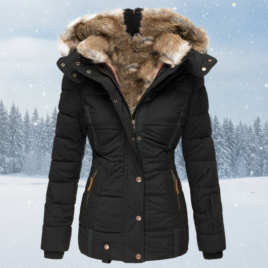 Drune | Damen Winter Parka mit Kunstpelzkapuze - Warmer isolierter Puffer-Mantel in Marineblau | Steppjacke mit samtigem Futter