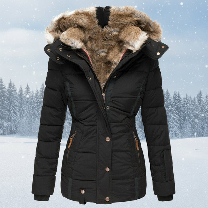 Drune | Damen Winter Parka mit Kunstpelzkapuze - Warmer isolierter Puffer-Mantel in Marineblau | Steppjacke mit samtigem Futter
