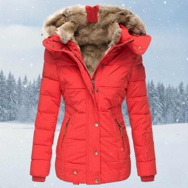 Drune | Damen Winter Parka mit Kunstpelzkapuze - Warmer isolierter Puffer-Mantel in Marineblau | Steppjacke mit samtigem Futter