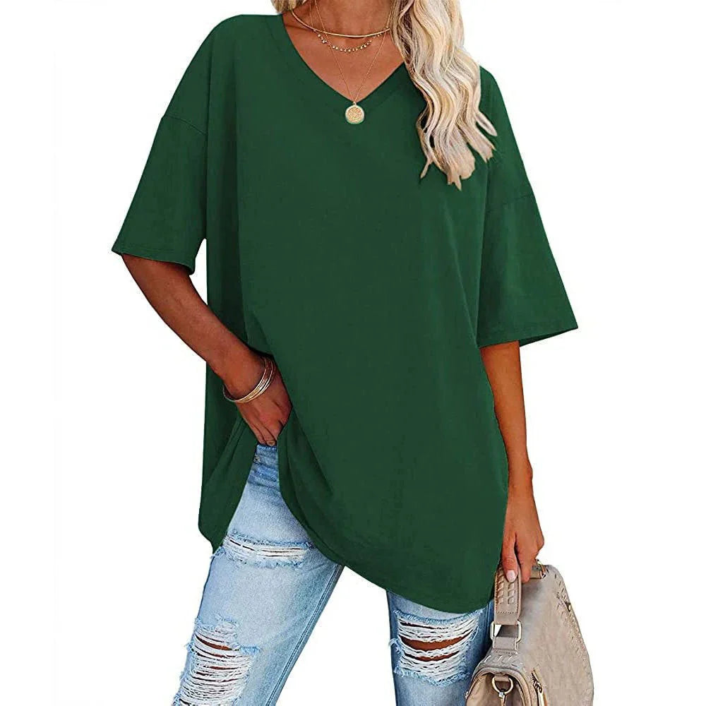 Drune | Lässiges T-shirt Mit Übergröße V-ausschnitt Für Damen