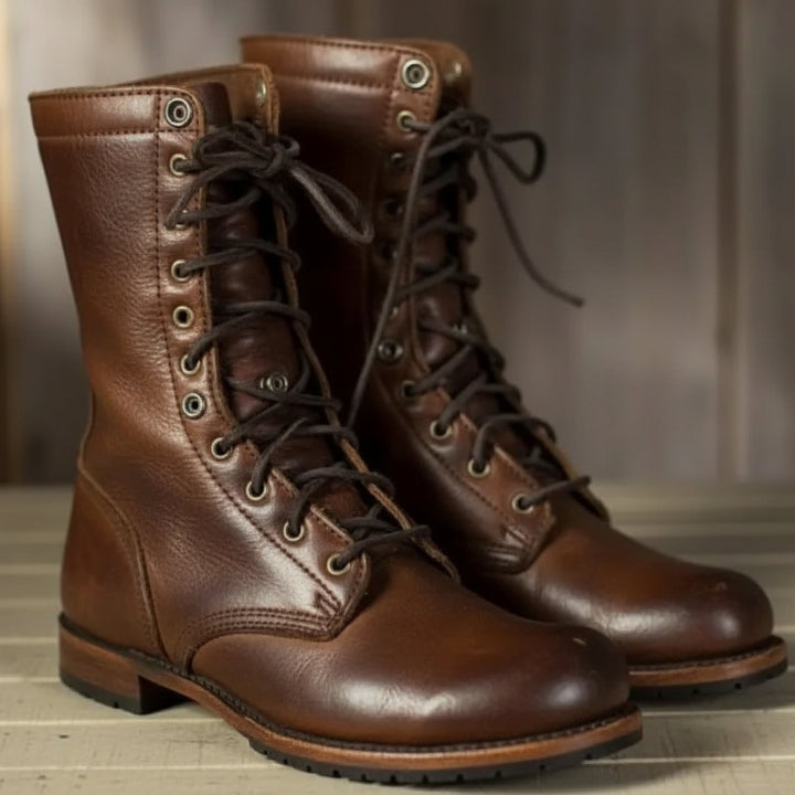 Drune | Schnürstiefel - Leder - Runde Zehe - Robuste Sohle - Mittelhoher Schaft