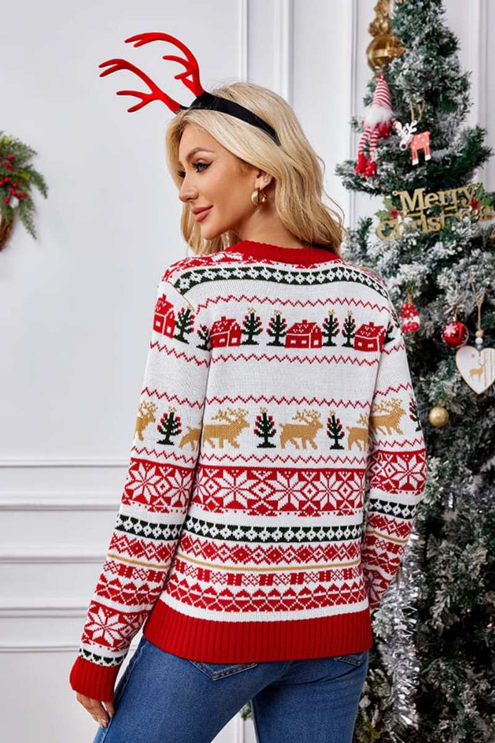 Drune | Weihnachtlicher Rundhals bestickter Strickpullover