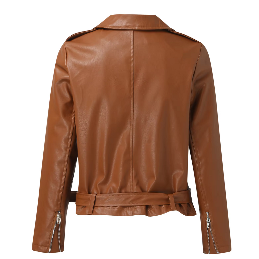 Drune | Jacke Damen Biker Modell mit Gürtel und Reißverschlussdetails