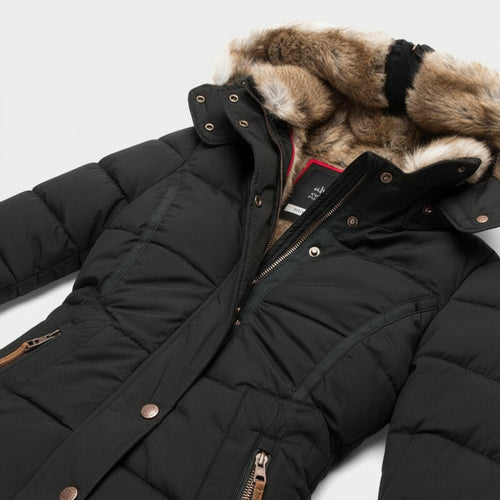 Drune | Damen Winter Parka mit Kunstpelzkapuze - Warmer isolierter Puffer-Mantel in Marineblau | Steppjacke mit samtigem Futter