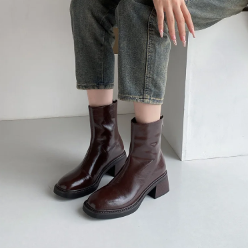 Drune | Stilvolle Leder Ankle Boots mit Blockabsatz für Damen Damen Ankle Boots