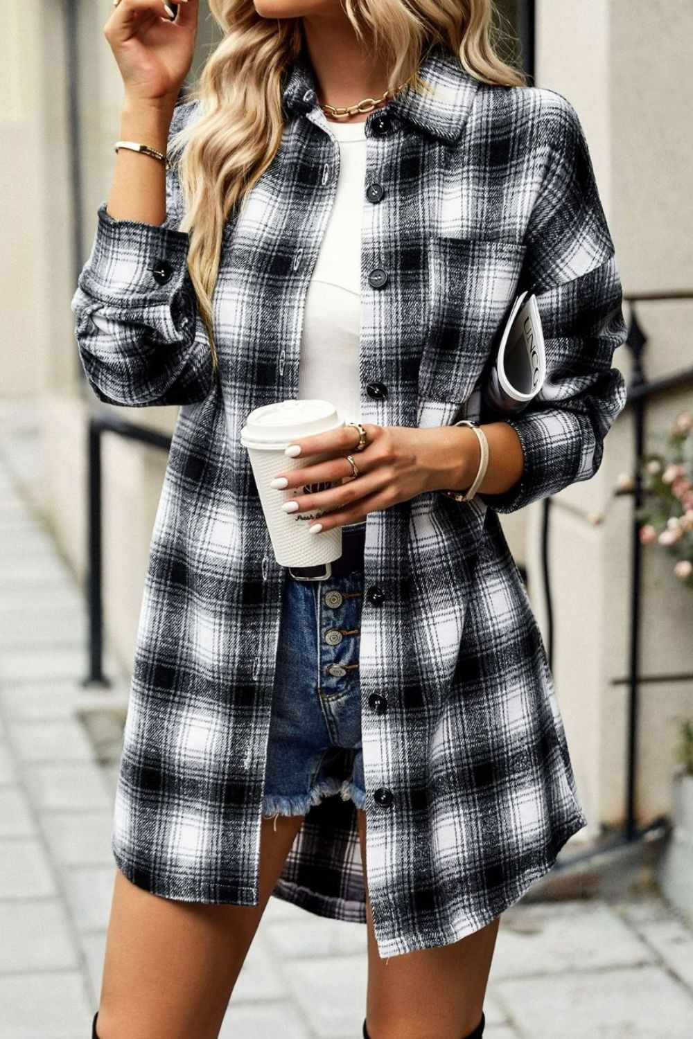 Drune | Karierte Kurze Hemdjacke mit abgerundetem Saum