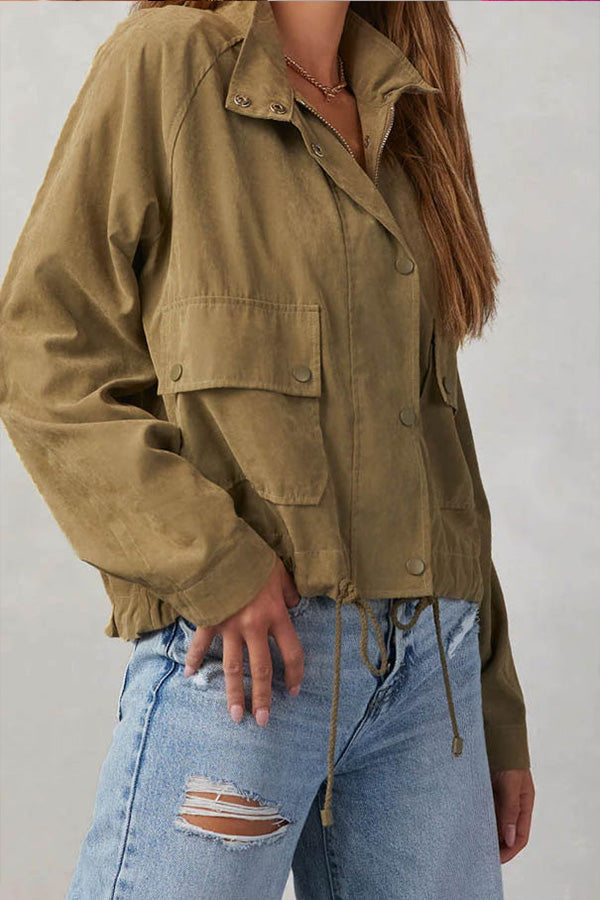 Drune | kariert Revers Mehrknopf-Zwei-Taschen-Midi-Jacke