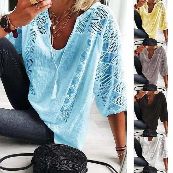 Drune | Eleganz U-Ausschnitt Spitzenbluse für Damen - Schick und Komfortabel