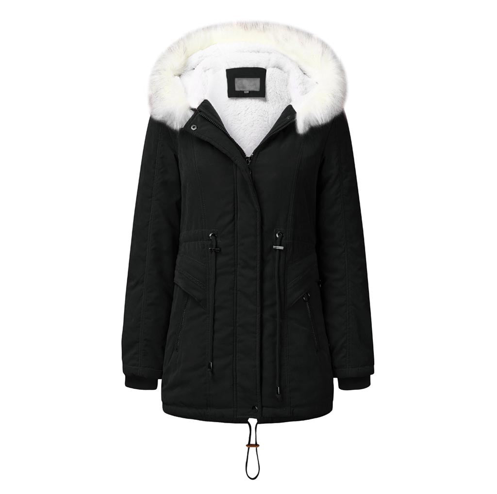 Damen modischer Winterparka mit abnehmbarem Kunstfellkragen und verstellbarem Taillenzug Drune