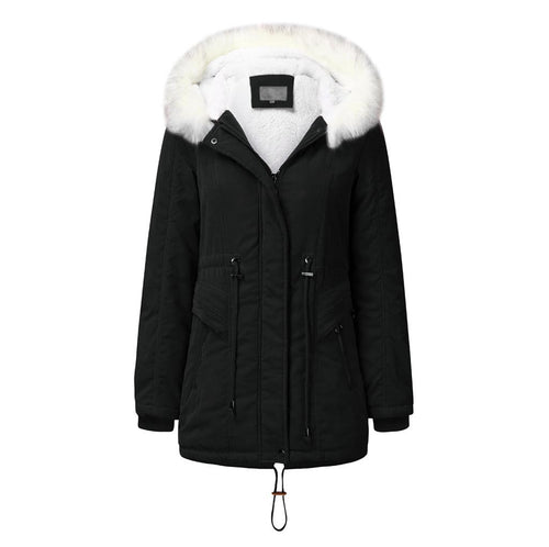 Damen modischer Winterparka mit abnehmbarem Kunstfellkragen und verstellbarem Taillenzug Drune