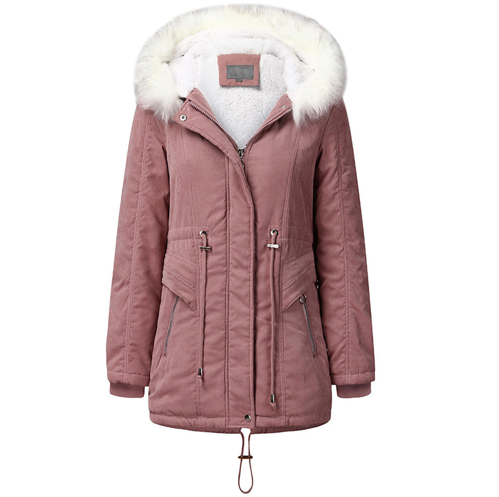 Damen modischer Winterparka mit abnehmbarem Kunstfellkragen und verstellbarem Taillenzug Drune