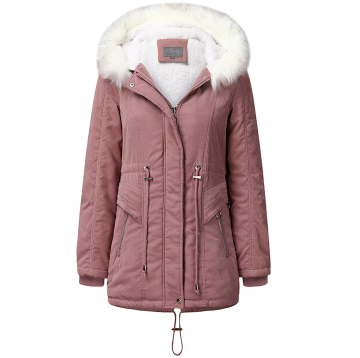 Damen modischer Winterparka mit abnehmbarem Kunstfellkragen und verstellbarem Taillenzug Drune
