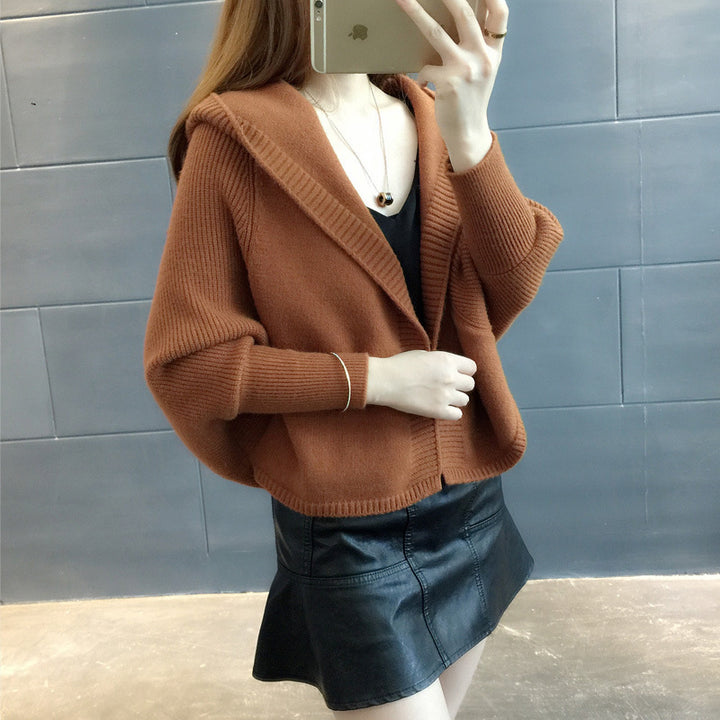 Damen Hübscher Strickcardigan mit Kapuze Drune