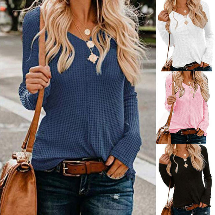 Damen Waffelpullover mit V-Ausschnitt und lässigem Schnitt Drune