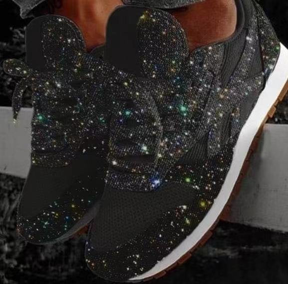Damen nan glitzernde Sneaker mit kristallbesetzter Oberfläche, gepolstertem Komfortfußbett und rutschfester Gummisohle Drune