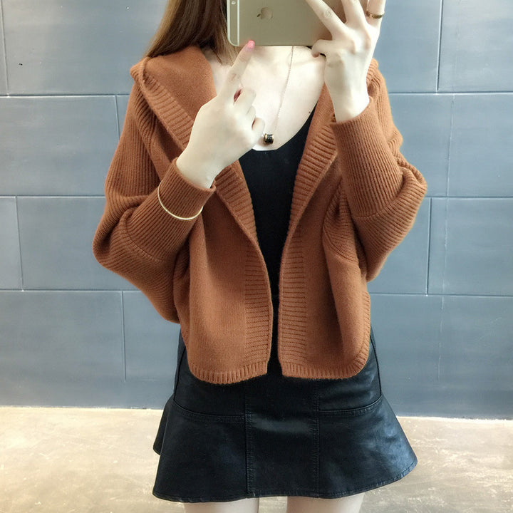 Damen Hübscher Strickcardigan mit Kapuze Drune
