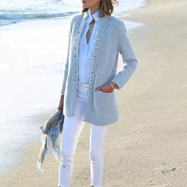 Drune | Langer Strickjacke Taillierte Passform Knopfverschluss Weicher Strickstoff