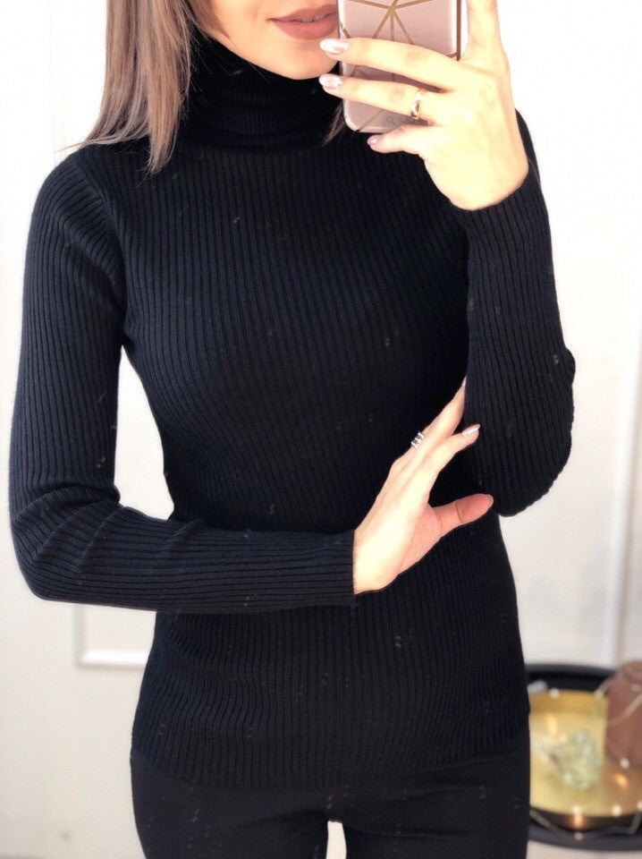 Damen feiner Rollkragenpullover mit Rippstruktur und figurbetontem Schnitt Drune