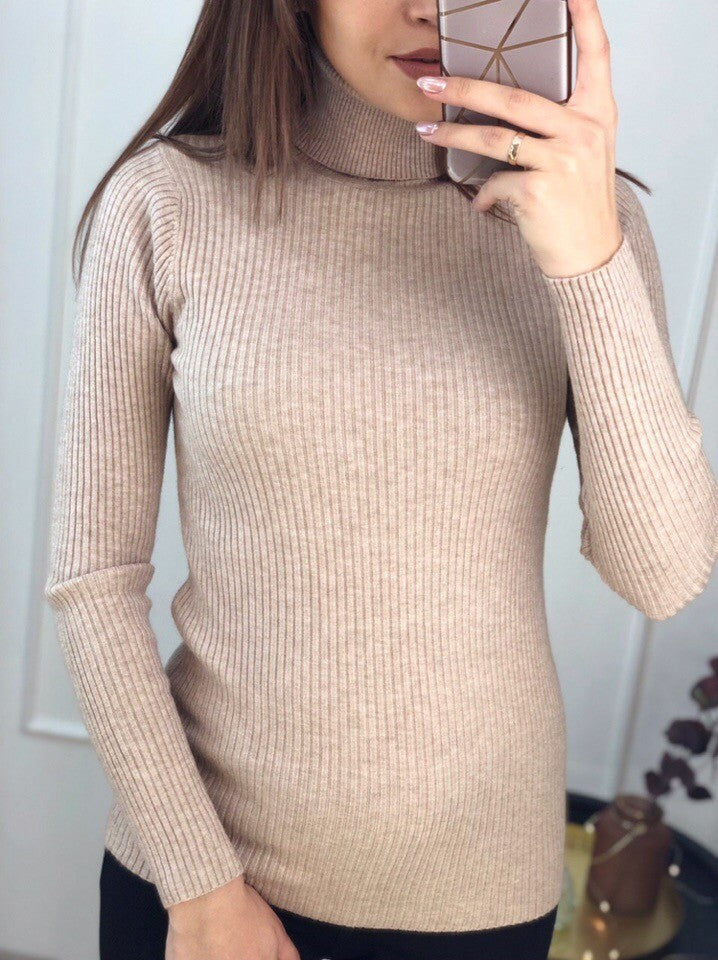 Damen feiner Rollkragenpullover mit Rippstruktur und figurbetontem Schnitt Drune