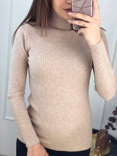 Damen feiner Rollkragenpullover mit Rippstruktur und figurbetontem Schnitt Drune