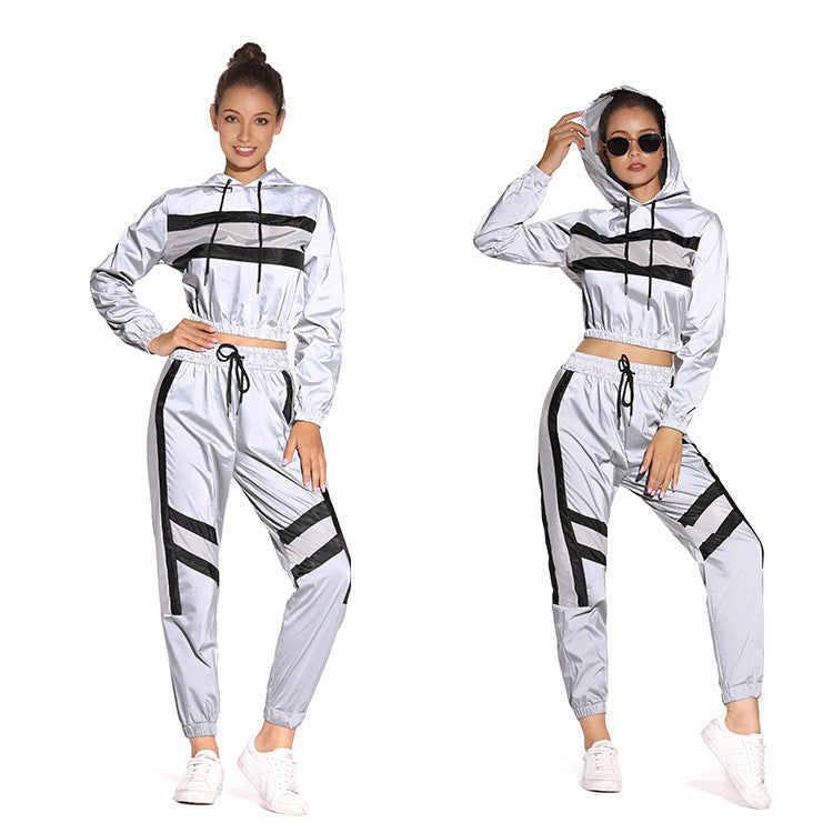 Damen Cropped Hoodie mit sportlichem Streifen-Design Drune