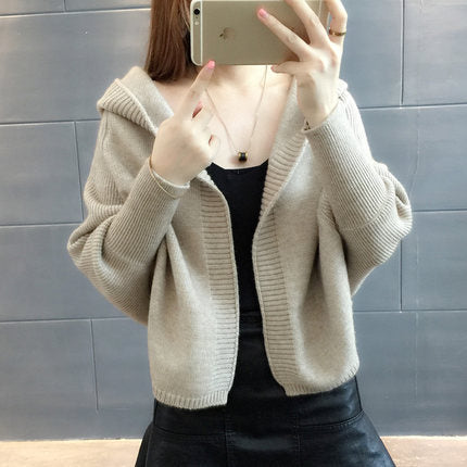 Damen Hübscher Strickcardigan mit Kapuze Drune