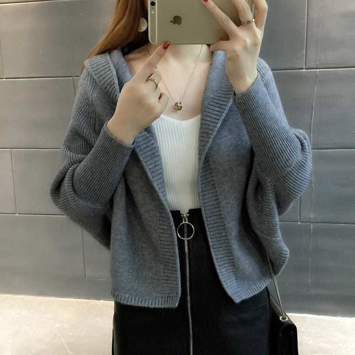 Damen Hübscher Strickcardigan mit Kapuze Drune