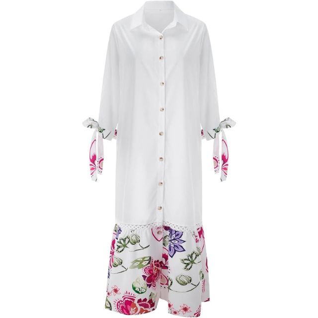 Drune | Maxikleid mit Knopfleiste und Blumenmuster am Saum