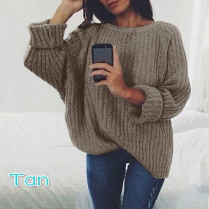 Damen Grobstrickpullover mit lässiger Passform und breiten Ärmeln Drune
