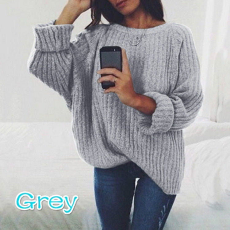 Damen Grobstrickpullover mit lässiger Passform und breiten Ärmeln Drune