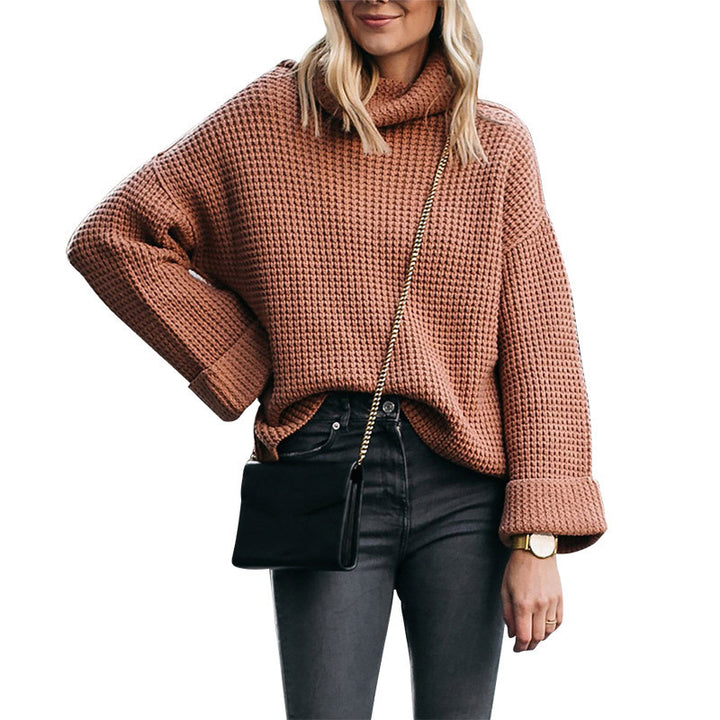 Damen Oversized Strickpullover mit einem strukturierten Waffelmuster und rollierendem Kragen Drune