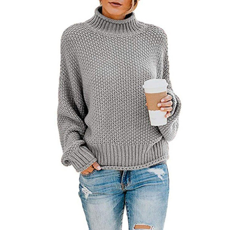 Damen Grobstrickpullover mit hohem Kragen und weitem Schnitt Drune
