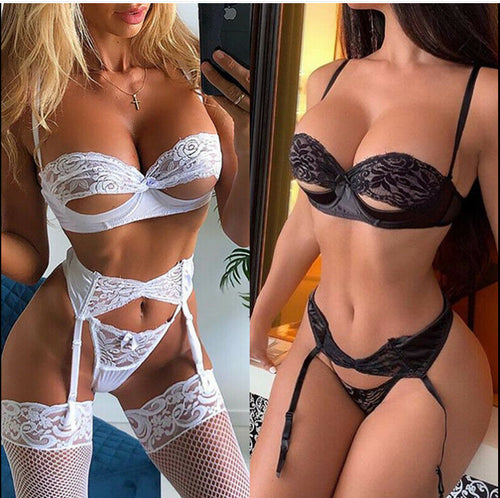Damen Verführerisches Spitzen-Bustier-Set mit zarten Riemchen und sexy Höschen Drune