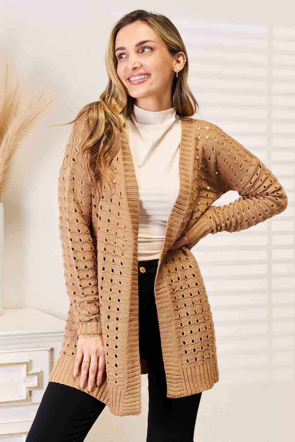 Drune | Horizontal gerippte Strickjacke mit offener Vorderseite