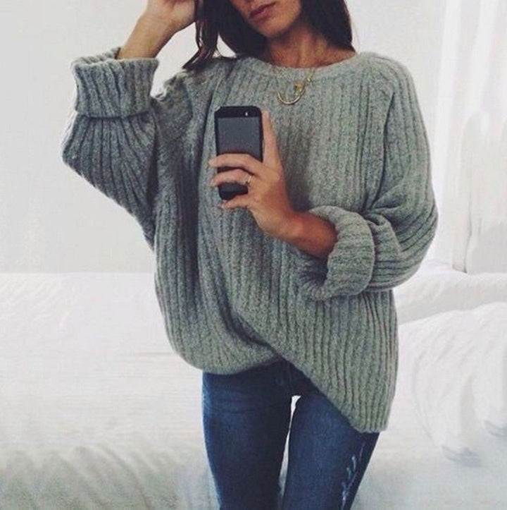 Damen Oversized Strickpullover mit geripptem Design und weiten Ärmeln Drune