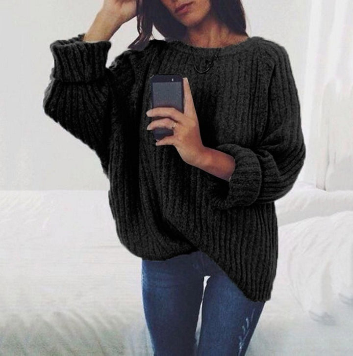 Damen Oversized Strickpullover mit geripptem Design und weiten Ärmeln Drune