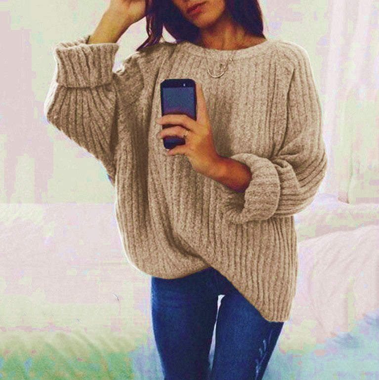 Damen Oversized Strickpullover mit geripptem Design und weiten Ärmeln Drune