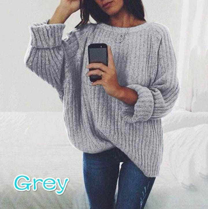 Damen Oversized Strickpullover mit geripptem Design und weiten Ärmeln Drune