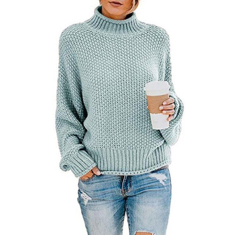 Damen Grobstrickpullover mit hohem Kragen und weitem Schnitt Drune