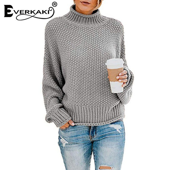 Damen Grobstrickpullover mit hohem Kragen und weitem Schnitt Drune