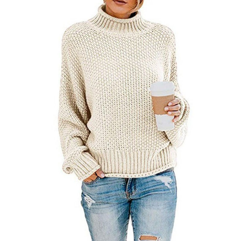 Damen Grobstrickpullover mit hohem Kragen und weitem Schnitt Drune