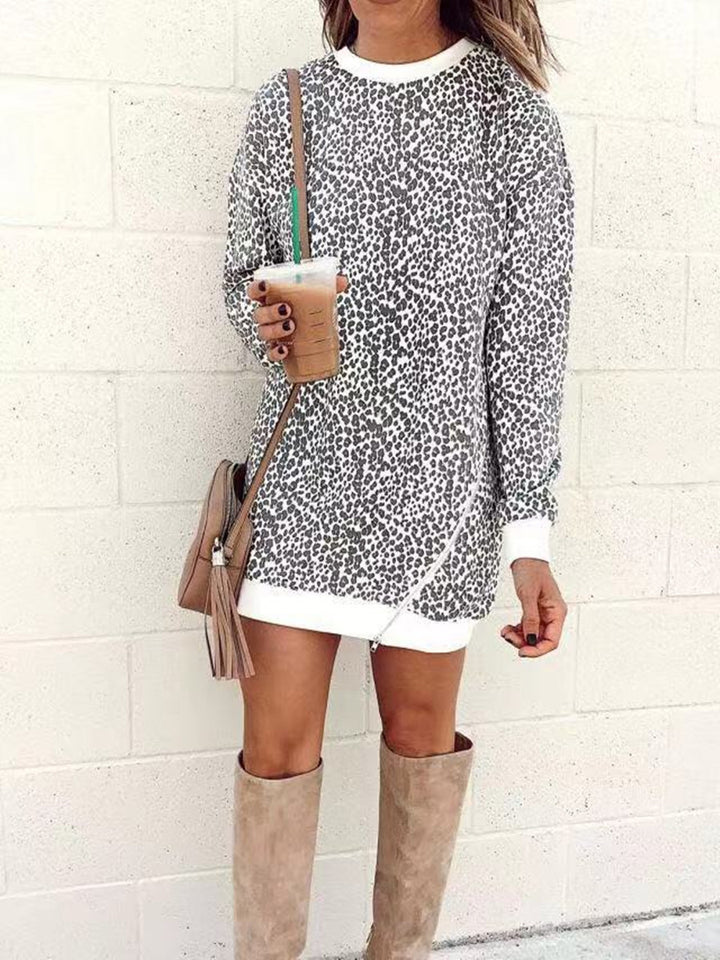 Damen Sweatkleid im lässigen Leopardenmuster mit weitem Schnitt Drune